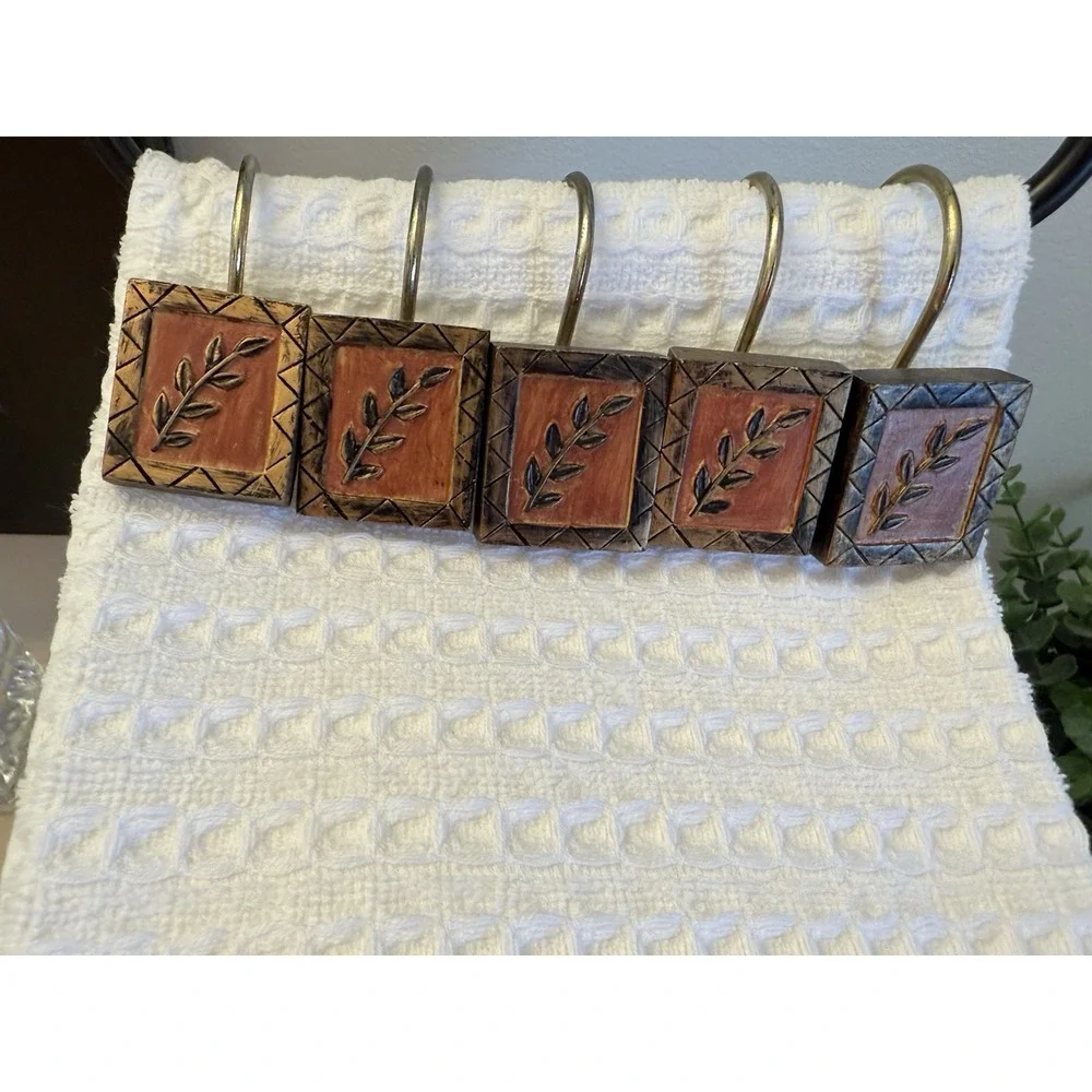 Vintage Rustic Resin Olive Branch Bronze Earth Tones Shower Curtain Hooks 12pk‎